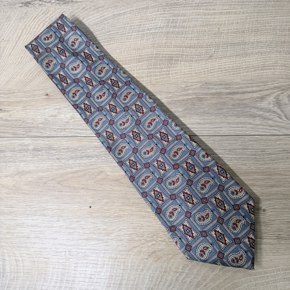 Oscar De La Renta Paisley Geometric Medallion Designer Neck Tie Blue Pink Office